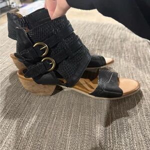 Miz Mooz Black Leather Sandals with Wooden Heel